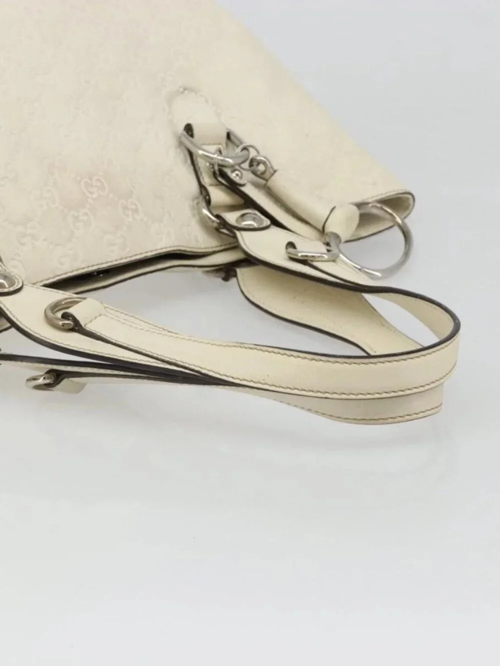 GUCCI GG Canvas Guccissima Hand Bag Leather White Silver 229852 Auth ka4829